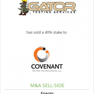 Gator Testing Services, LLC has sold a 40% stake in Covenant Testing Technologies, LLC