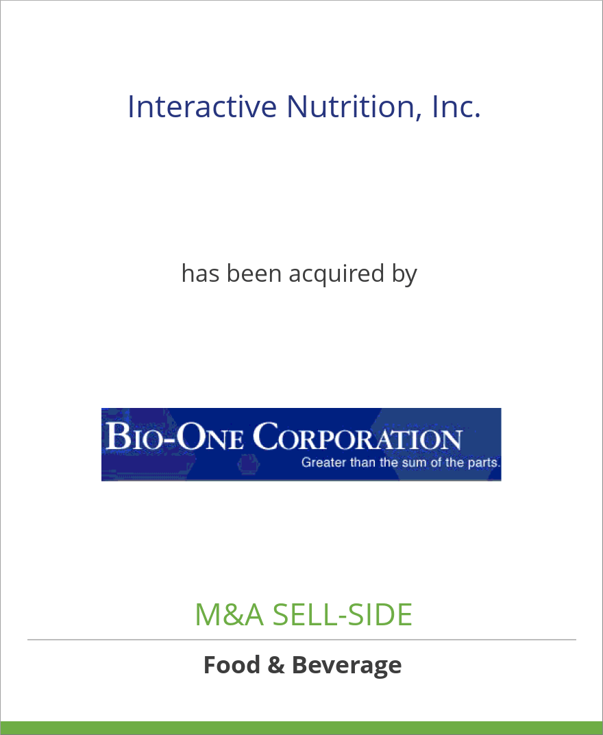 Interactive Nutrition, Inc. has been acquired by Bio-One Corporation